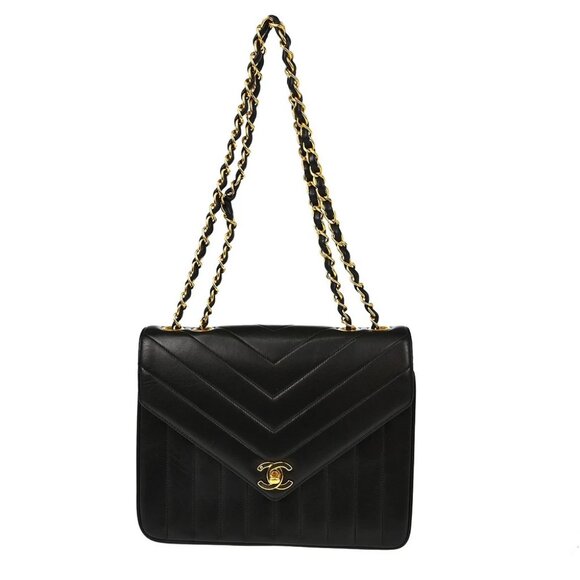 Chanel Black Lambskin Chevron Mademoiselle Double Chain Shoulder Bag - Picture 1 of 8